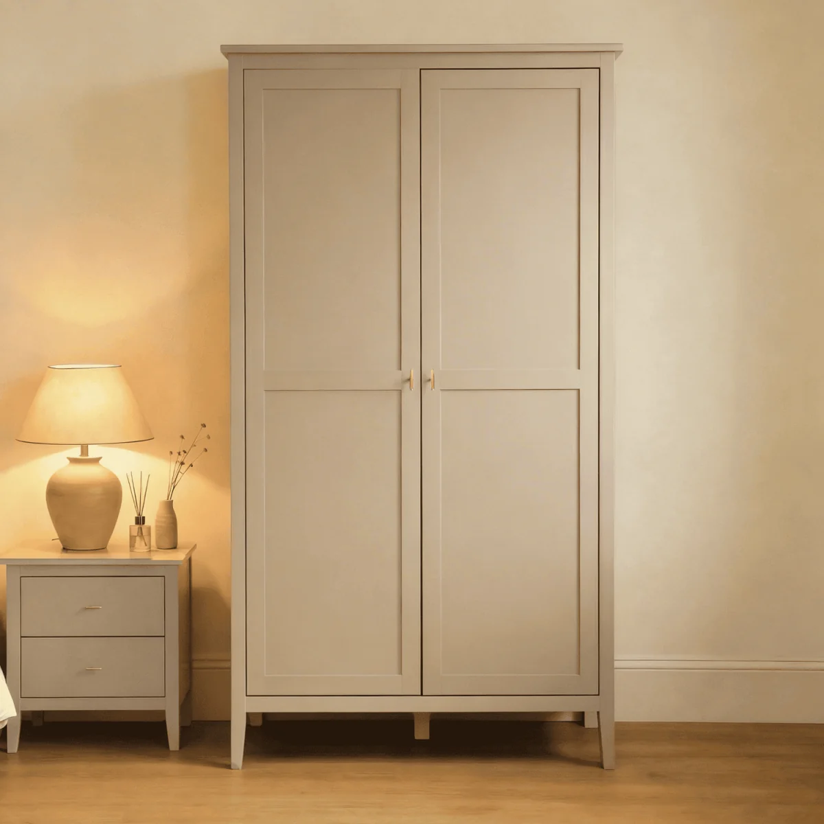 Grace 2 Door Wardrobe with Gold Bar Handles in Greige - Greige – image 3