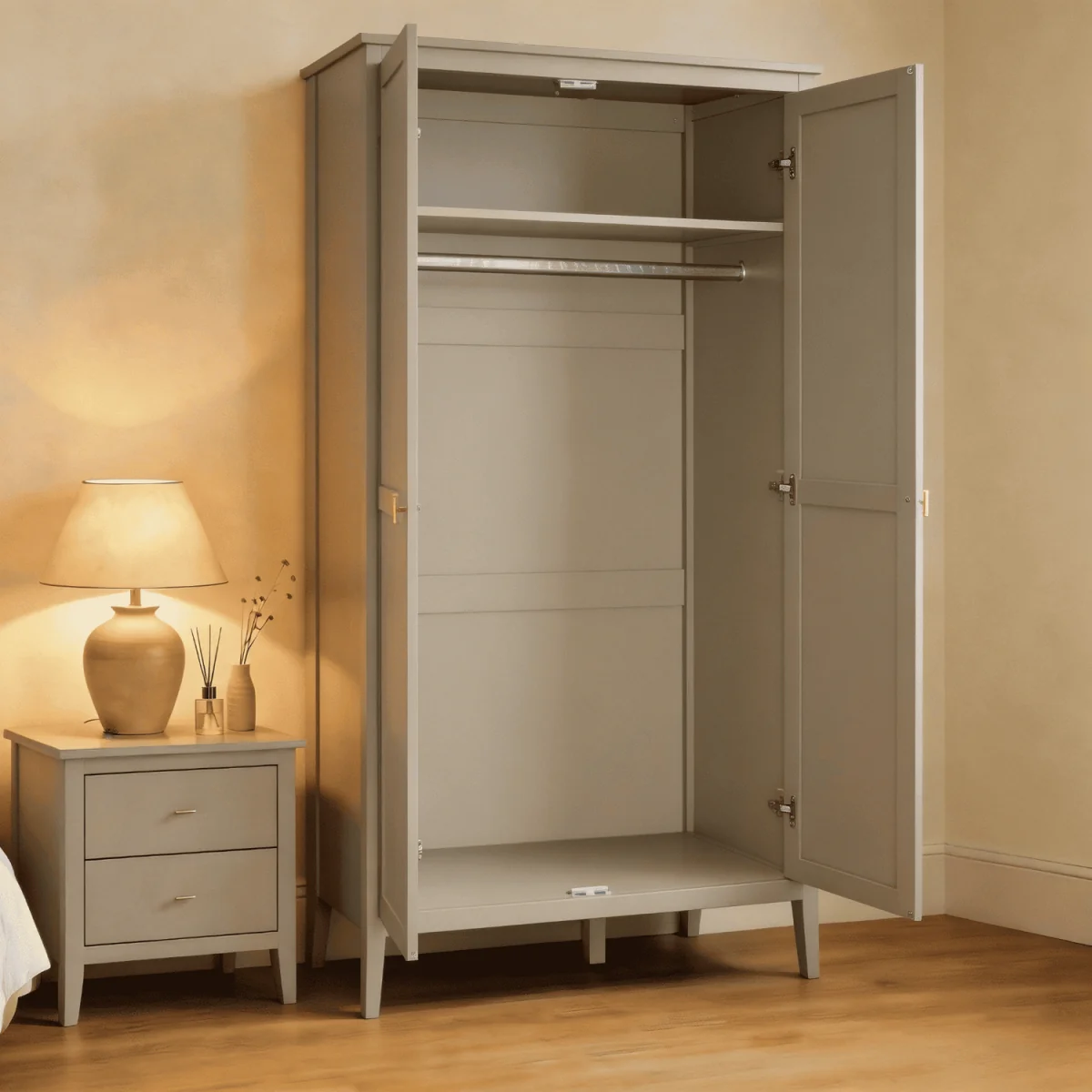 Grace 2 Door Wardrobe with Gold Bar Handles in Greige - Greige – image 4