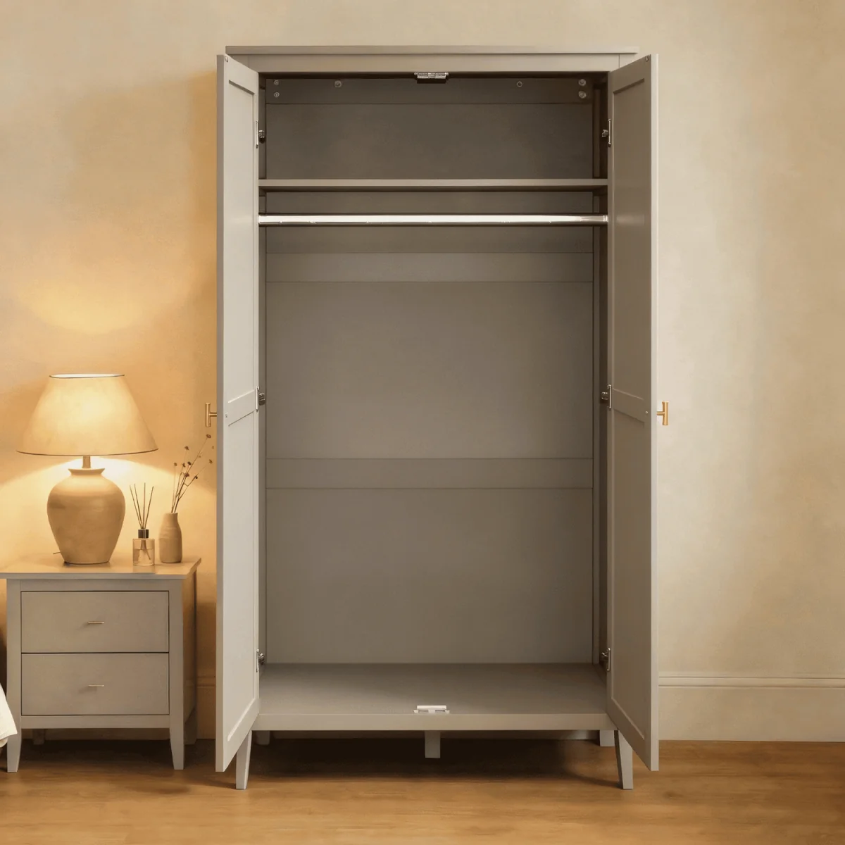 Grace 2 Door Wardrobe with Gold Bar Handles in Greige - Greige – image 5