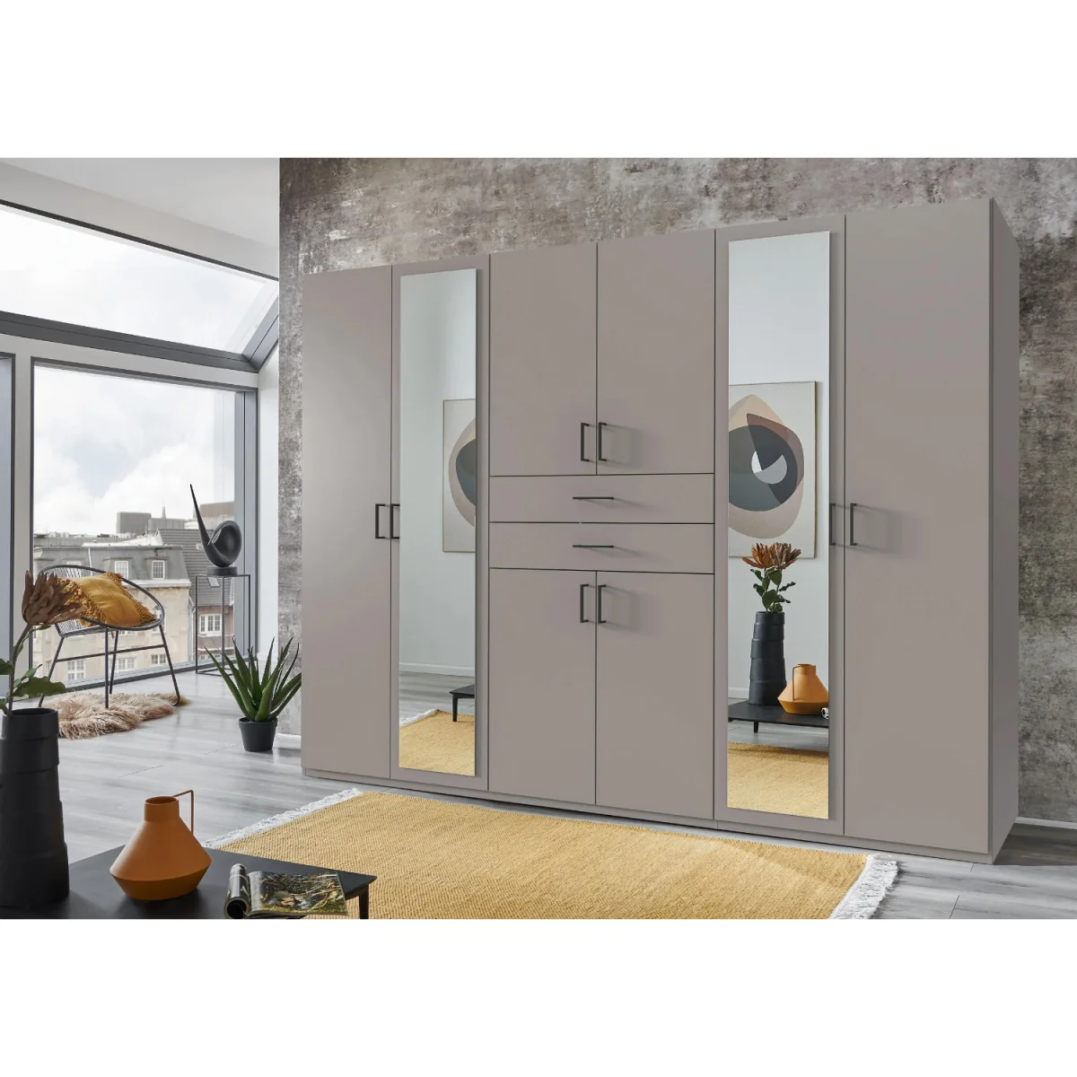Dillingen Sahara Grey 6 Door 270cm Wardrobe with Mirror - Grey – image 2