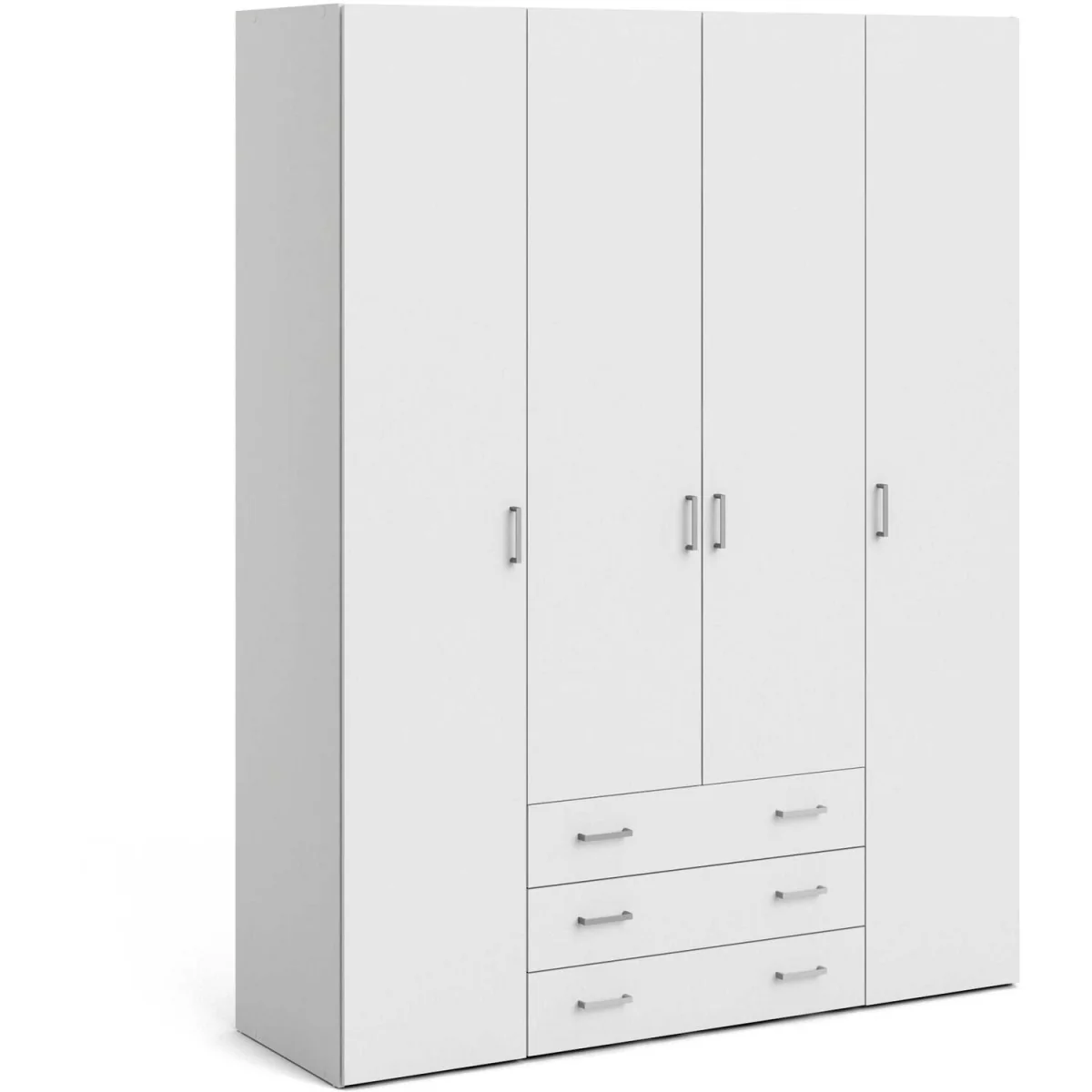 Munich 4-Door Matt White Wooden Wardrobe with 3 Drawers and 3 Shelves - White – image 3