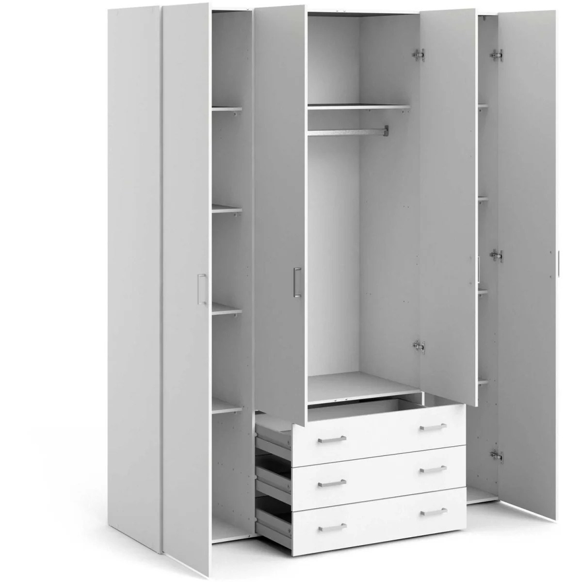 Munich 4-Door Matt White Wooden Wardrobe with 3 Drawers and 3 Shelves - White – image 6