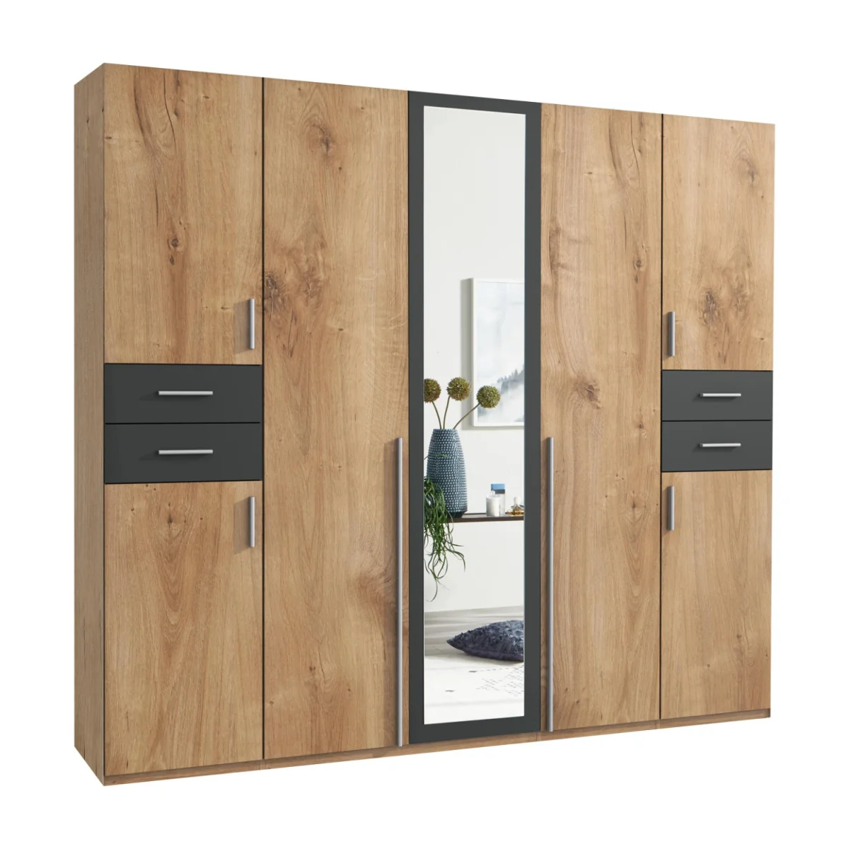 Vegas Oak 5 Doors 4 Drawers 225cm Wardrobe - Oak – image 3