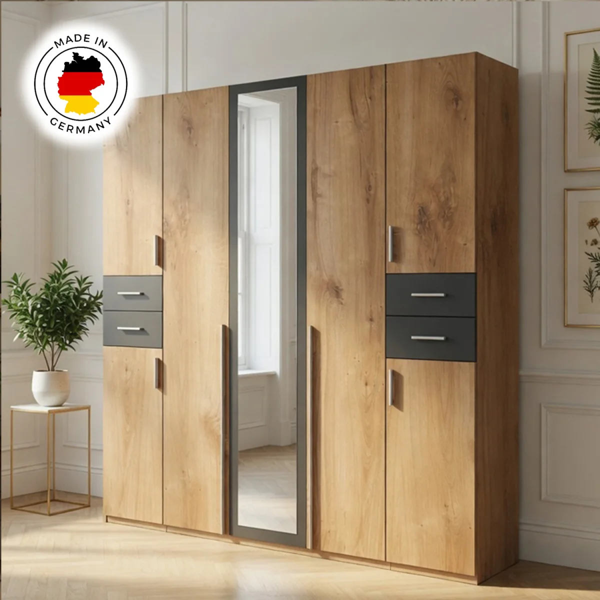 Vegas Oak 5 Doors 4 Drawers 225cm Wardrobe - Oak – image 4