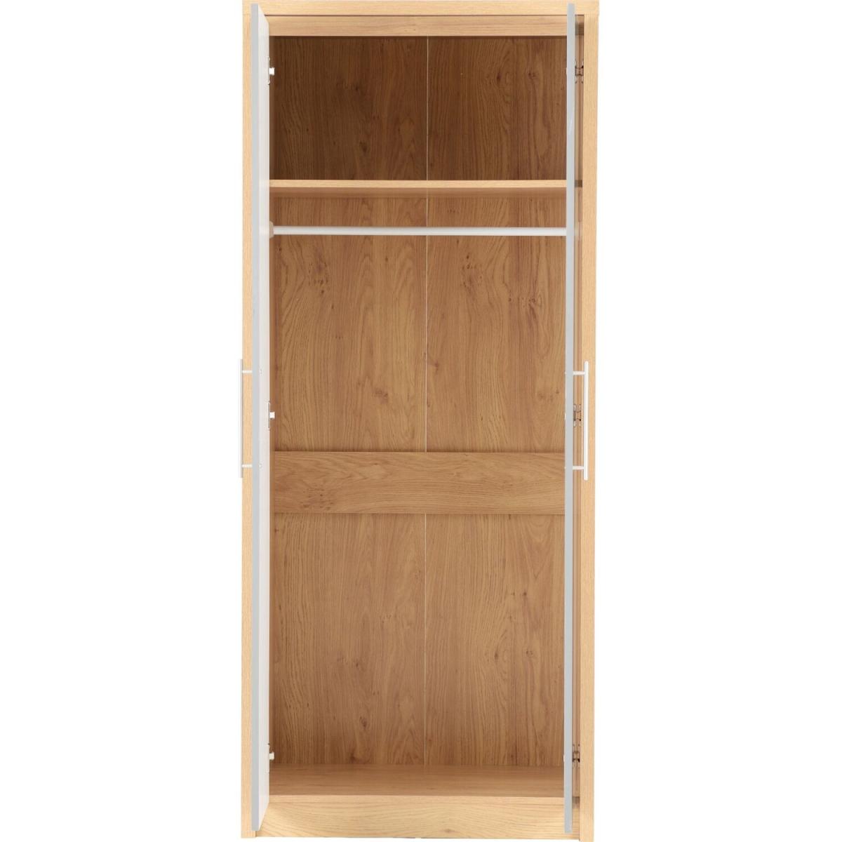 Seville 2 Door Wardrobe - Grey High Gloss, Light Oak Effect Veneer – image 2