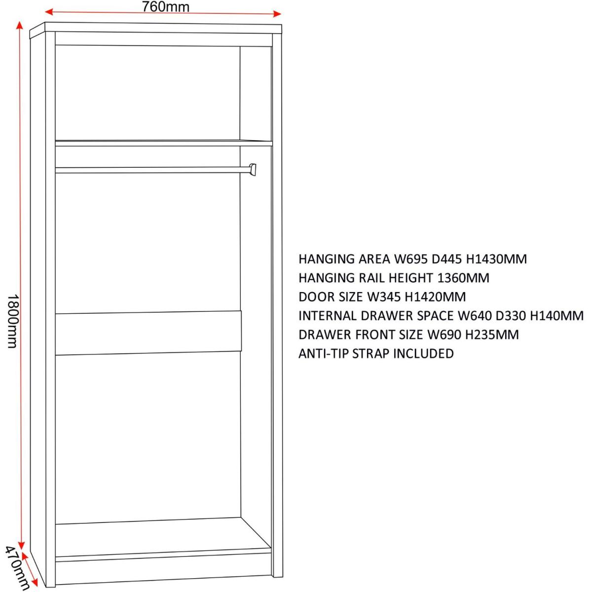 Seville 2 Door Wardrobe - Grey High Gloss, Light Oak Effect Veneer – image 6