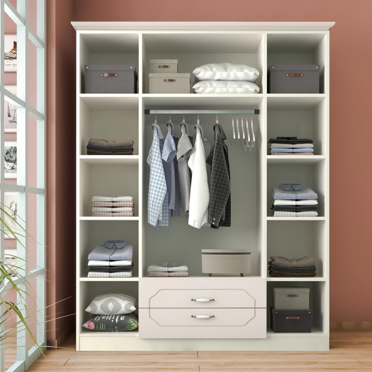 ELODIE 4 Door 2 Drawer Mirrored Wardrobe, White - White – image 3