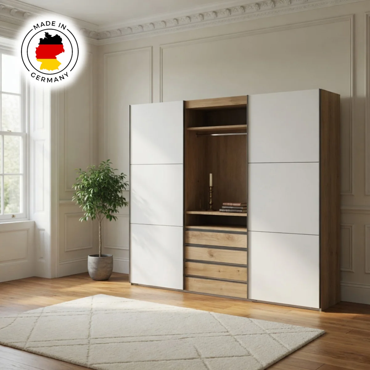 Magicglass 300cm Sliding Wardrobe in White and Planked Oak - White – image 3