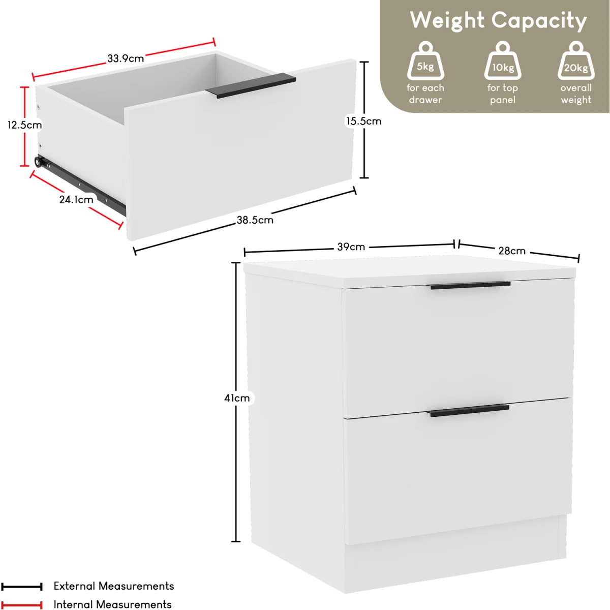Vida Designs Riano 3 Piece Bedroom Set (2 Drawer Bedside Chest, 5 Drawer Chest, 2 Door Wardrobe) - Black / 2 Drawer Bedside Chest, 5 Drawer Chest, 2 D – image 15