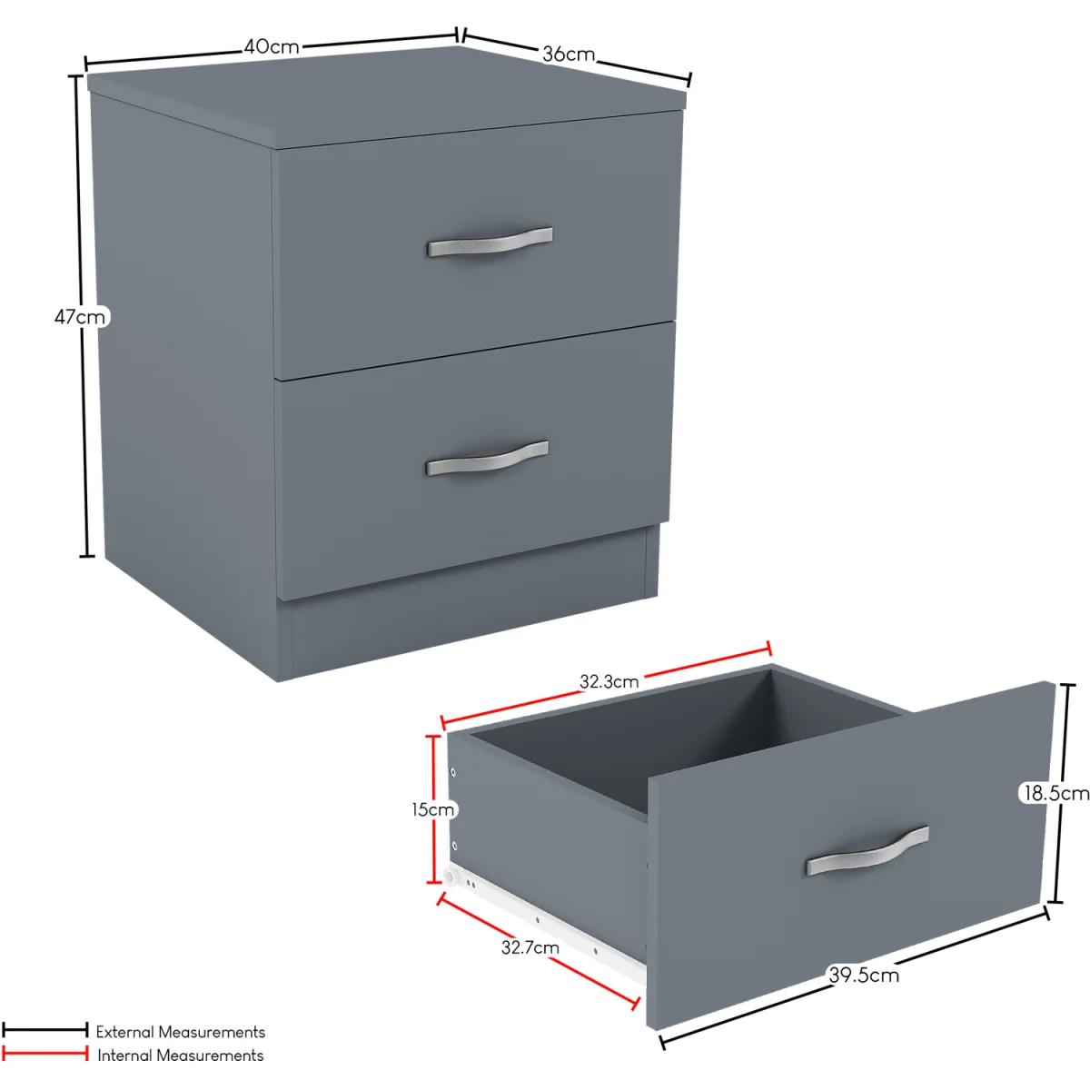 Vida Designs Riano 3 Piece Bedroom Set (2 Drawer Bedside Chest, 5 Drawer Chest, 2 Door Wardrobe) - Black / 2 Drawer Bedside Chest, 5 Drawer Chest, 2 D – image 20