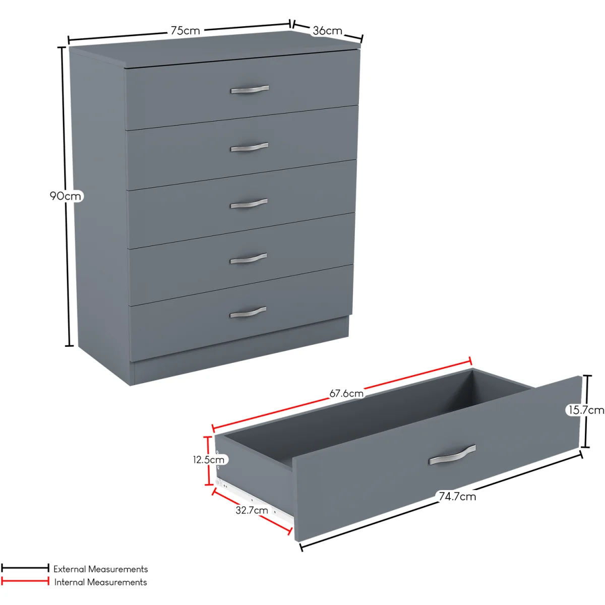 Vida Designs Riano 3 Piece Bedroom Set (2 Drawer Bedside Chest, 5 Drawer Chest, 2 Door Wardrobe) - Black / 2 Drawer Bedside Chest, 5 Drawer Chest, 2 D – image 21