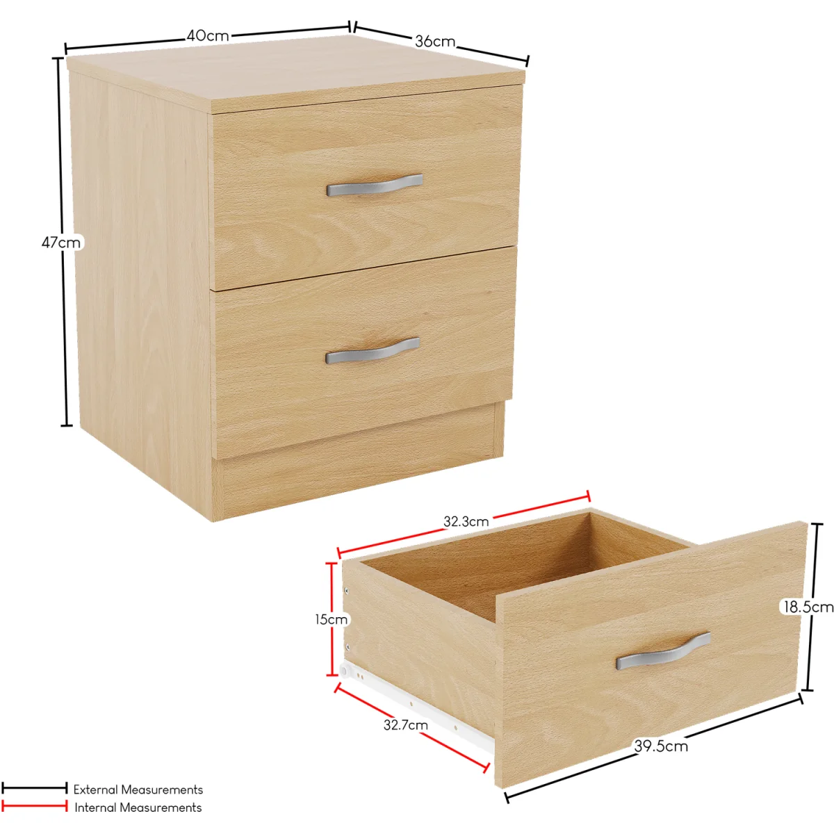 Vida Designs Riano 3 Piece Bedroom Set (2 Drawer Bedside Chest, 5 Drawer Chest, 2 Door Wardrobe) - Black / 2 Drawer Bedside Chest, 5 Drawer Chest, 2 D – image 4
