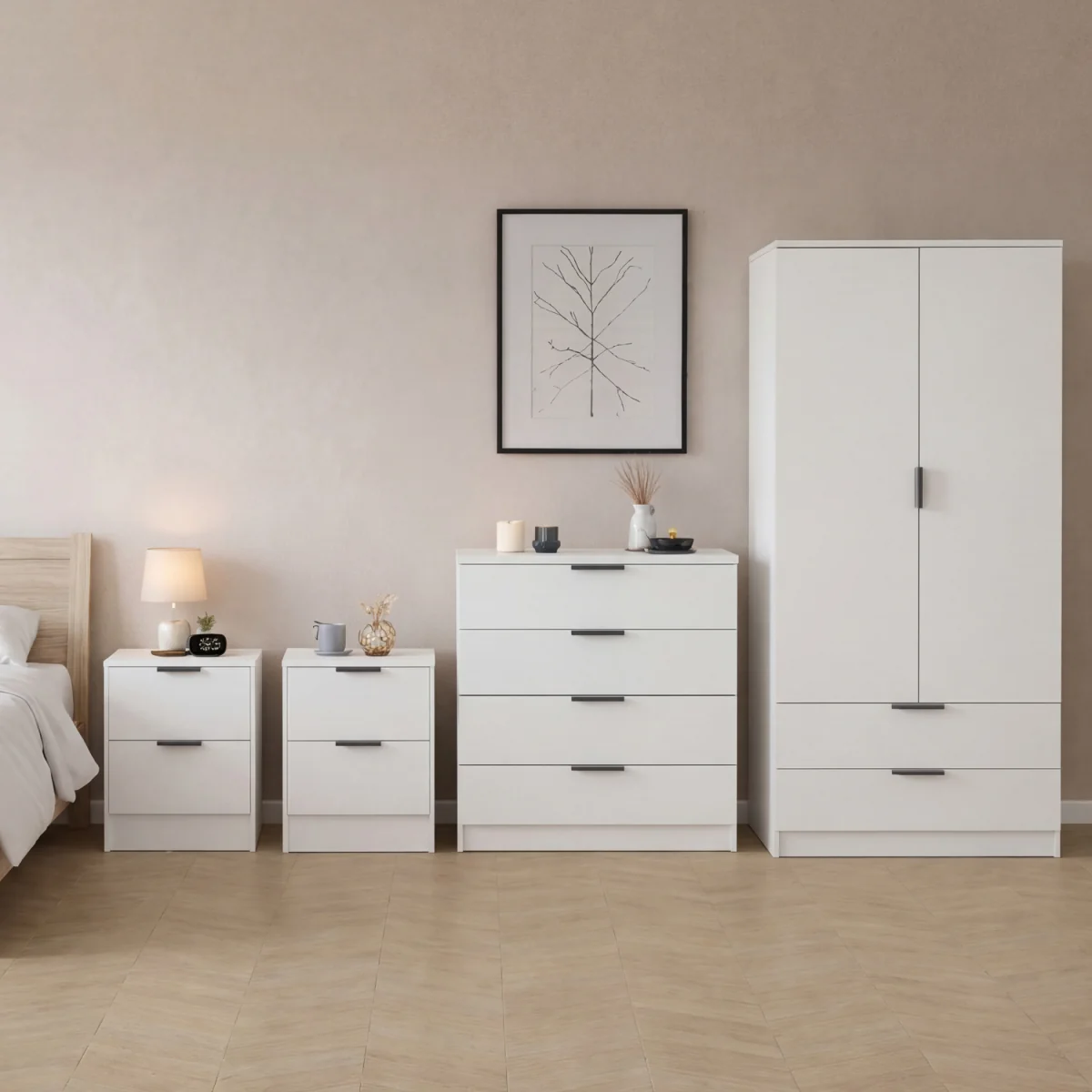 Vida Designs Riano 3 Piece Bedroom Set (2 Drawer Bedside Chest, 5 Drawer Chest, 2 Door Wardrobe) - Black / 2 Drawer Bedside Chest, 5 Drawer Chest, 2 D – image 8