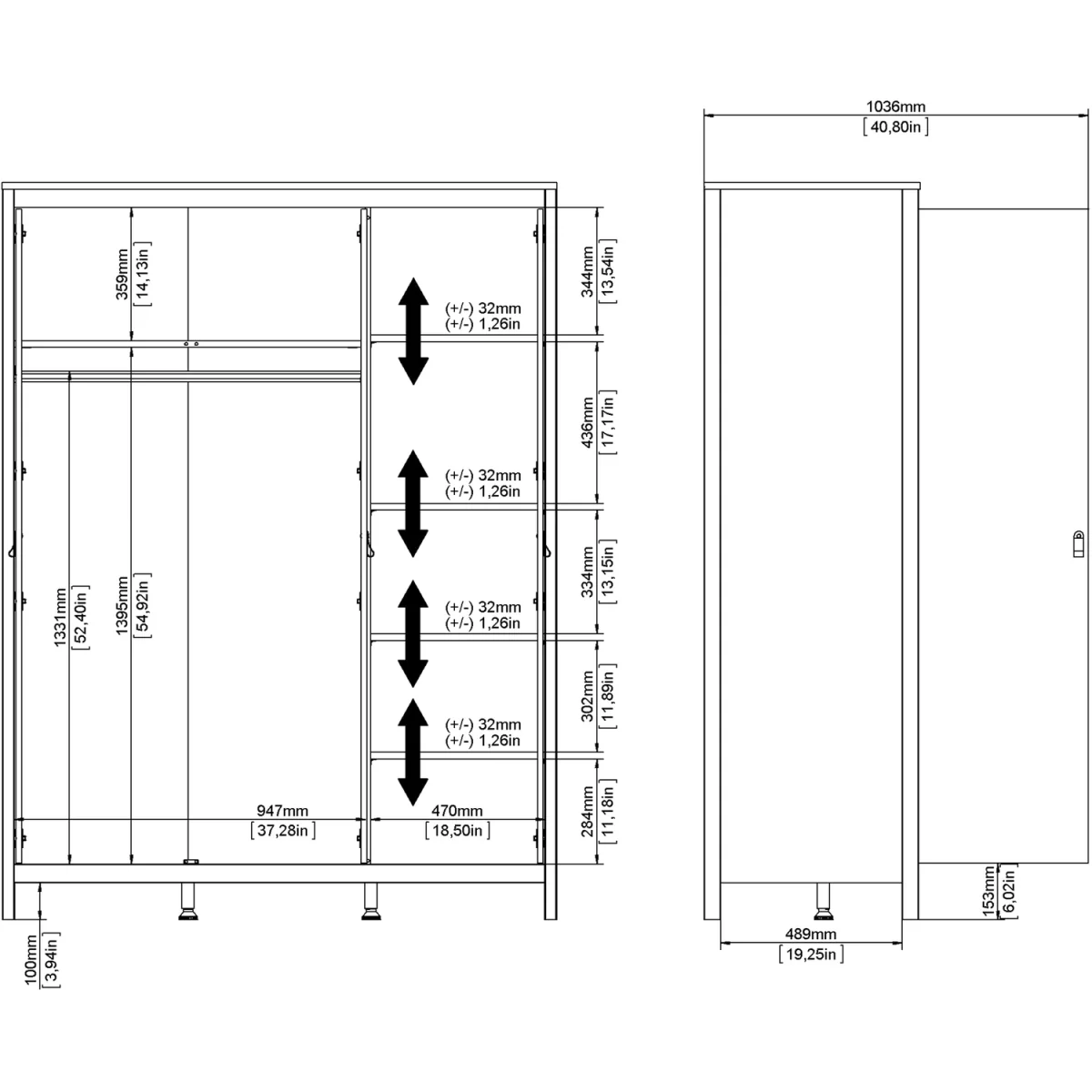 Barcelona Wardrobe with 3 Doors in Matt Black - Matt Black – image 11