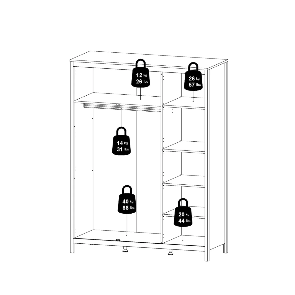 Barcelona Wardrobe with 3 Doors in Matt Black - Matt Black – image 12