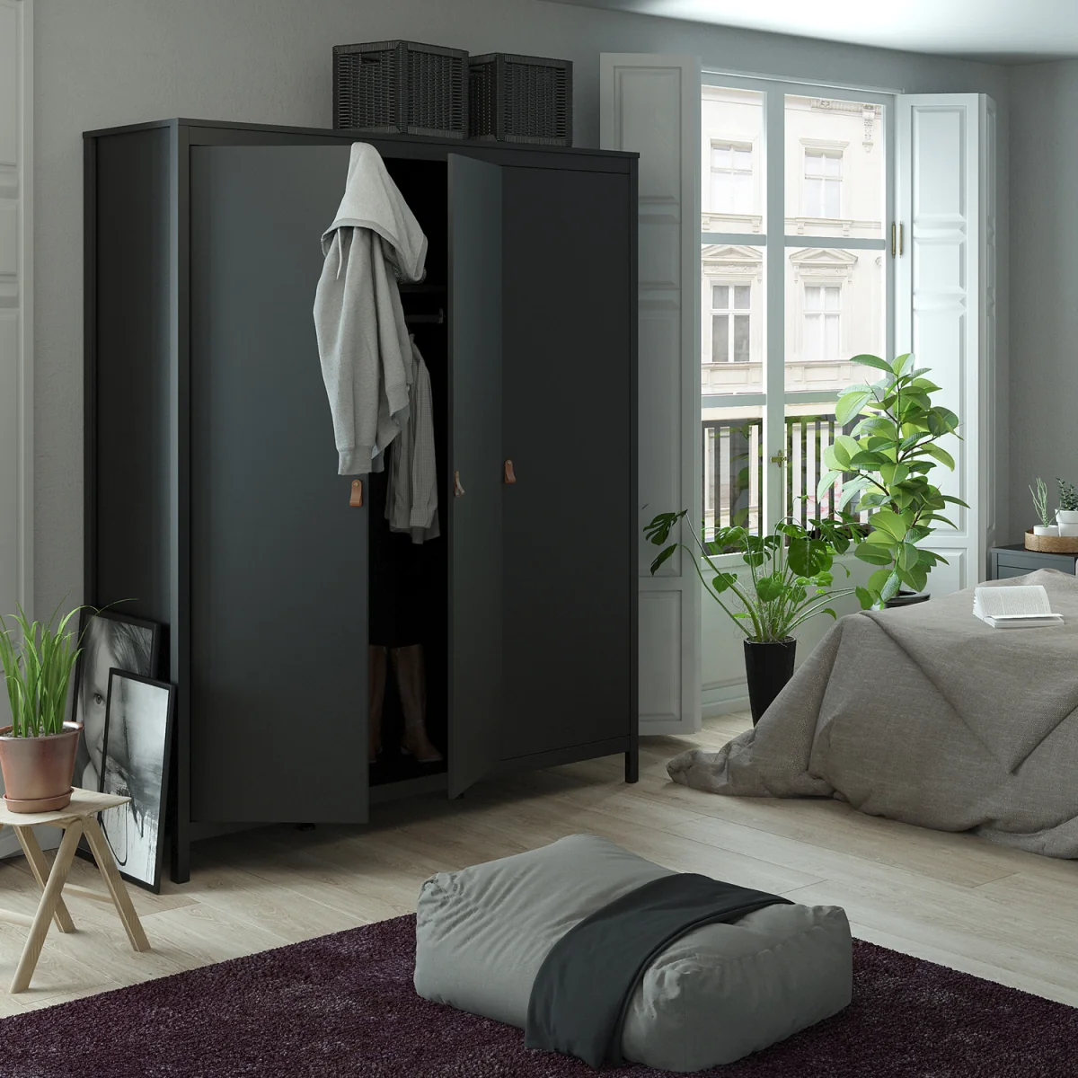 Barcelona Wardrobe with 3 Doors in Matt Black - Matt Black – image 7