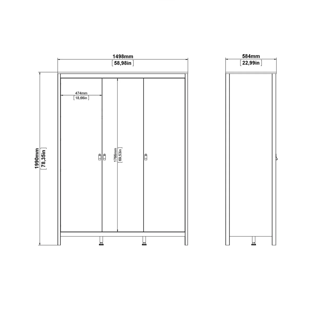 Barcelona Wardrobe with 3 Doors in Matt Black - Matt Black – image 10