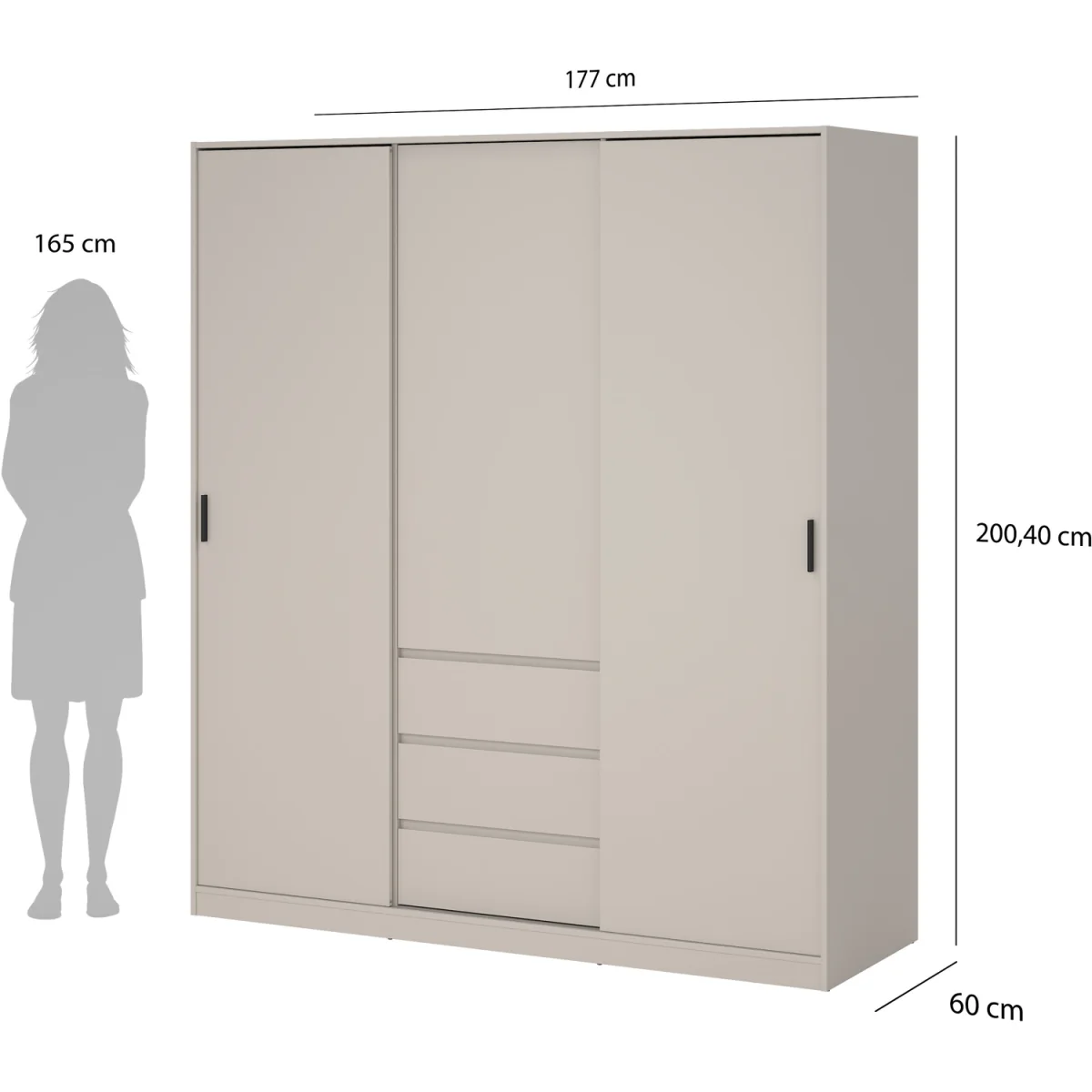 Naia Wardrobe with 2 sliding Doors 1 Door 3 Drawers in Cashmere - Cashmere – image 12