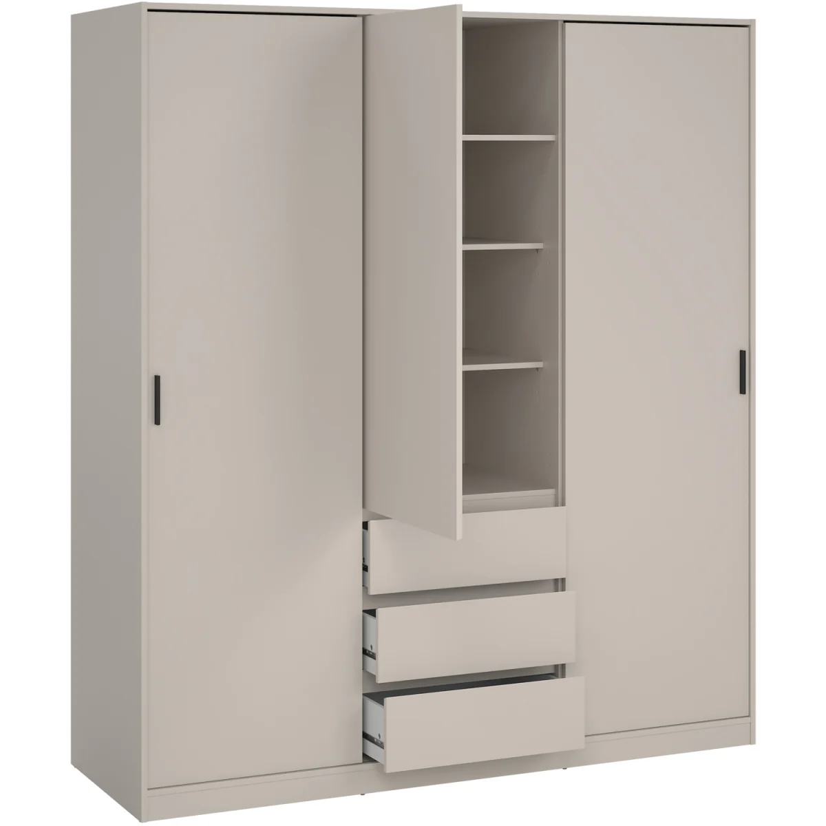 Naia Wardrobe with 2 sliding Doors 1 Door 3 Drawers in Cashmere - Cashmere – image 9