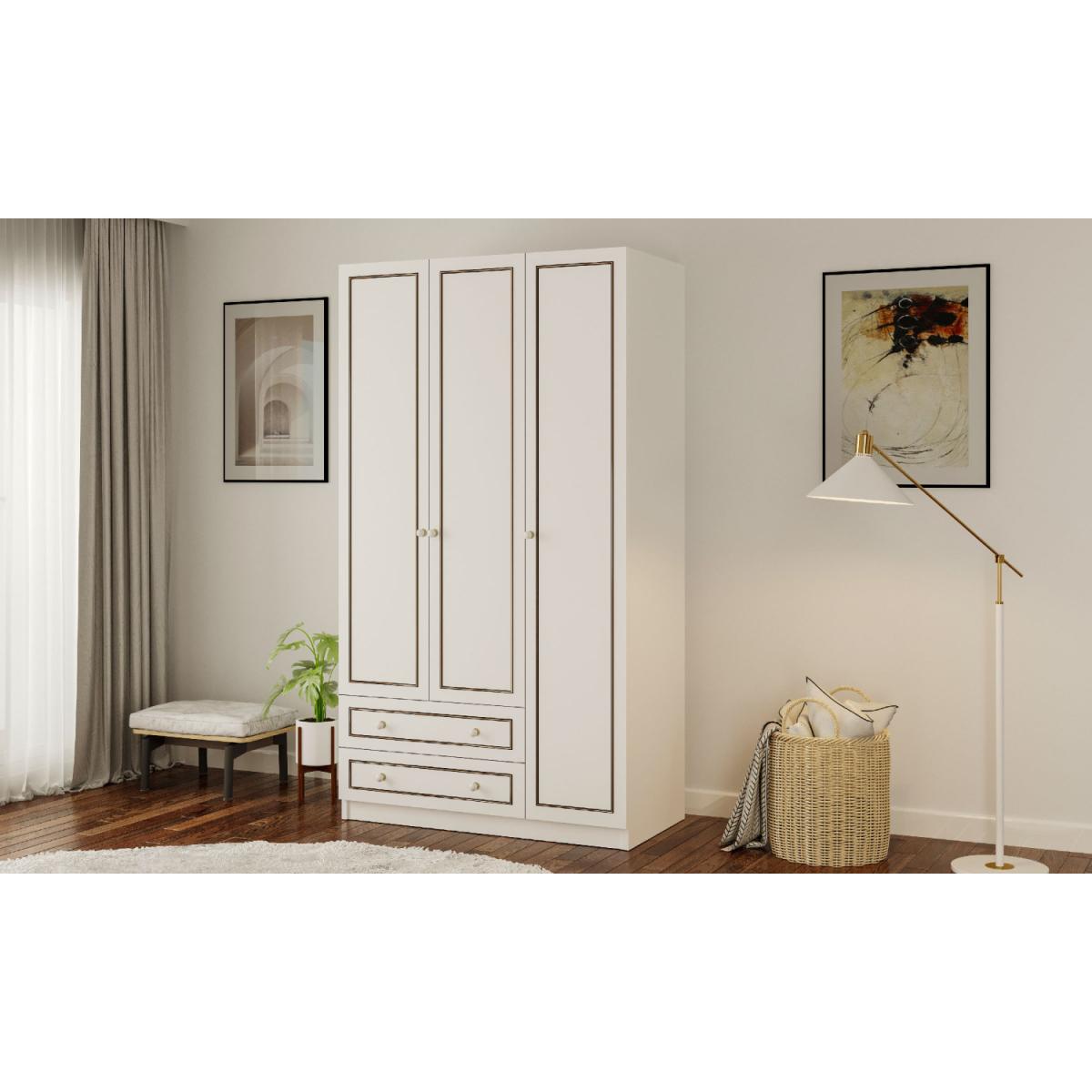 CLEMENT 3 Door 2 Drawer Wardrobe - White – image 4
