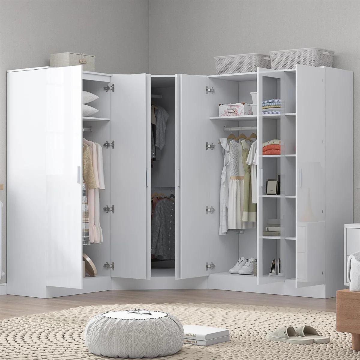 REFLECT Wardrobe Bundle - Corner + 3 Door + 2 Door Plain - White - White Gloss / Matt White – image 7