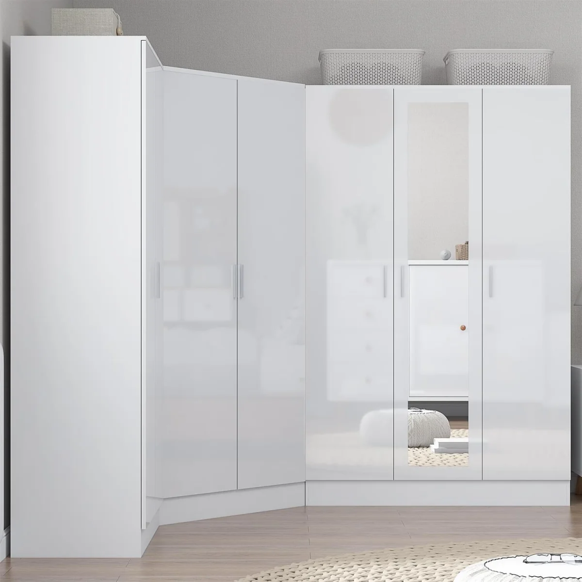 REFLECT Wardrobe Bundle - Corner + 3 Door + 2 Door Plain - White - White Gloss / Matt White – image 8