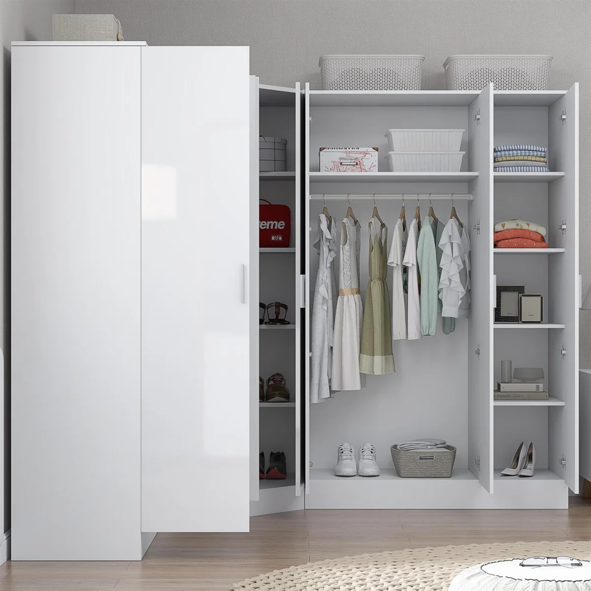 REFLECT Wardrobe Bundle - Corner + 3 Door + 2 Door Plain - White - White Gloss / Matt White – image 9