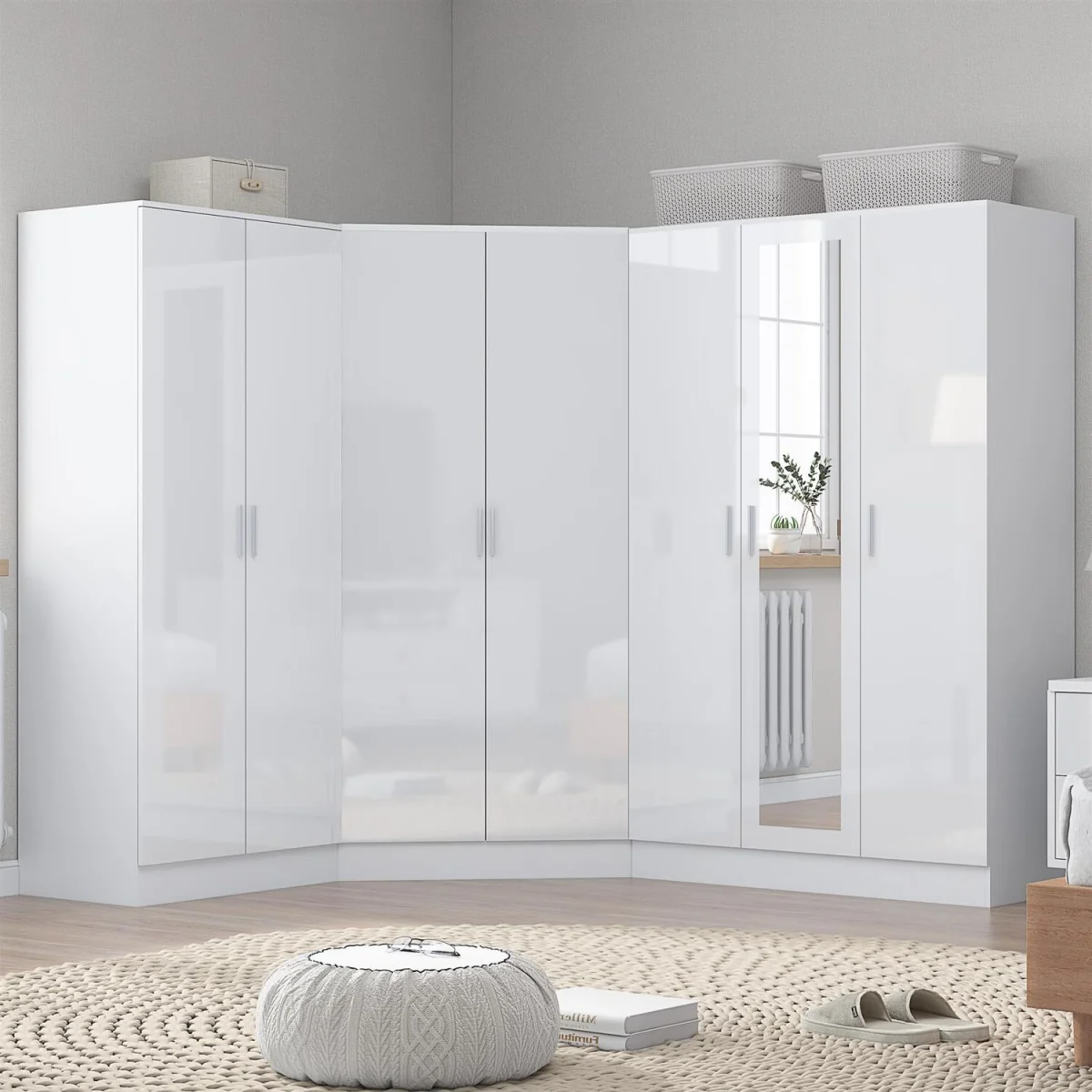 REFLECT Wardrobe Bundle - Corner + 3 Door + 2 Door Plain - White - White Gloss / Matt White – image 1
