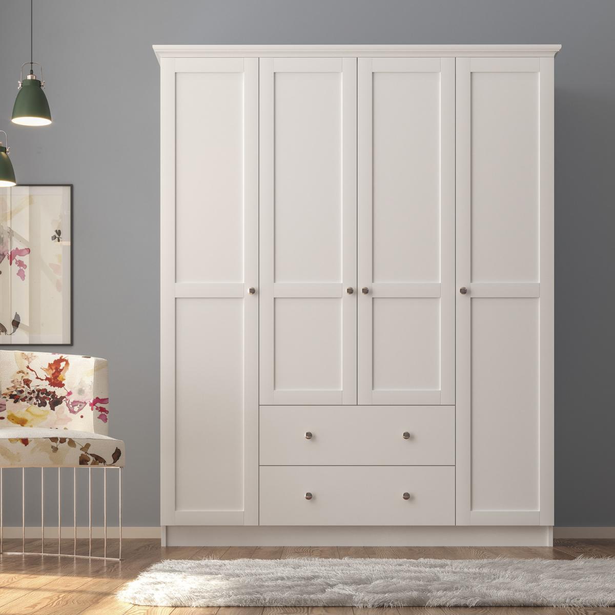 COLETTE 4 Door 2 Drawer Wardrobe, White - White – image 3