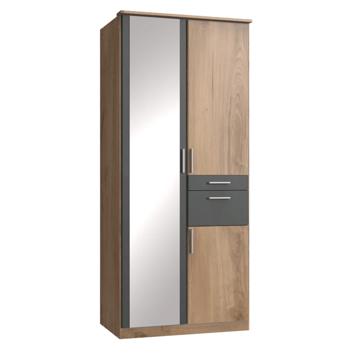 Koblenz Planked Oak and Graphite 2 Door 90cm Wardrobe with Mirror - Oak – image 2