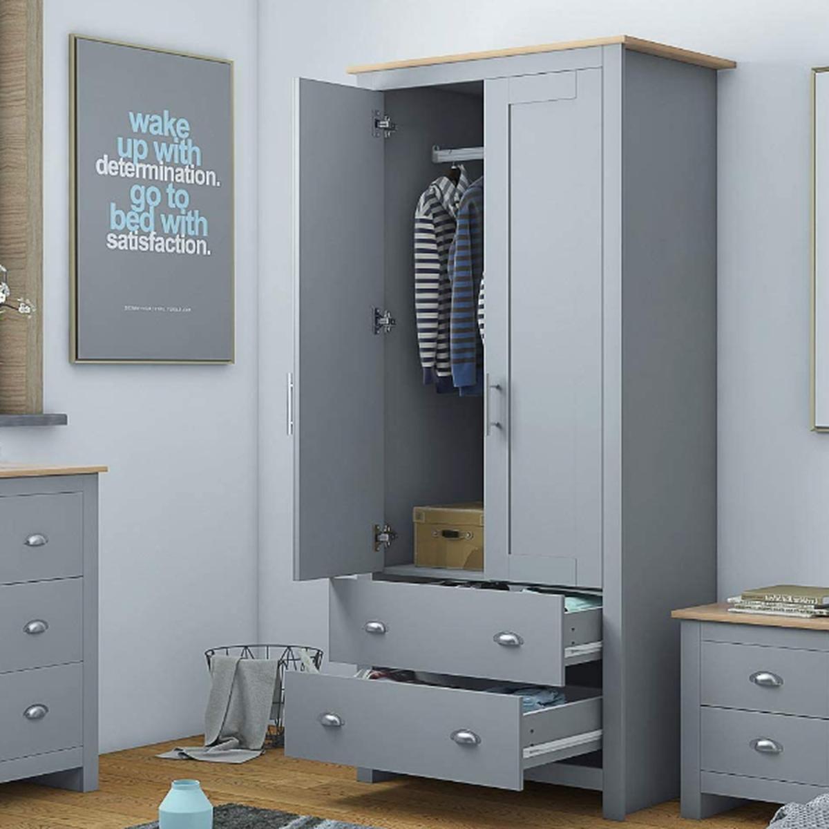 2 Door 2 Drawer Combination Wardrobe Traditional Furniture Grey Oak - Grey – image 2