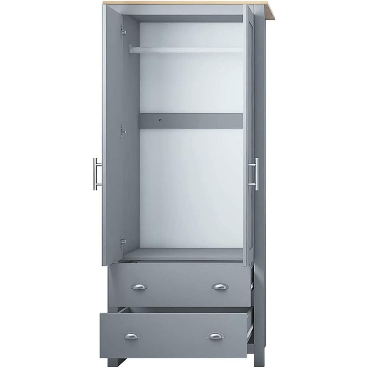 2 Door 2 Drawer Combination Wardrobe Traditional Furniture Grey Oak - Grey – image 3