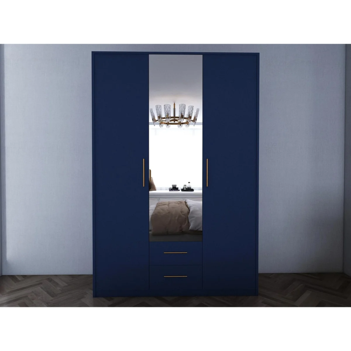 Swindon Dark Blue 3 Door 135cm Wardrobe with Mirror - Blue – image 3