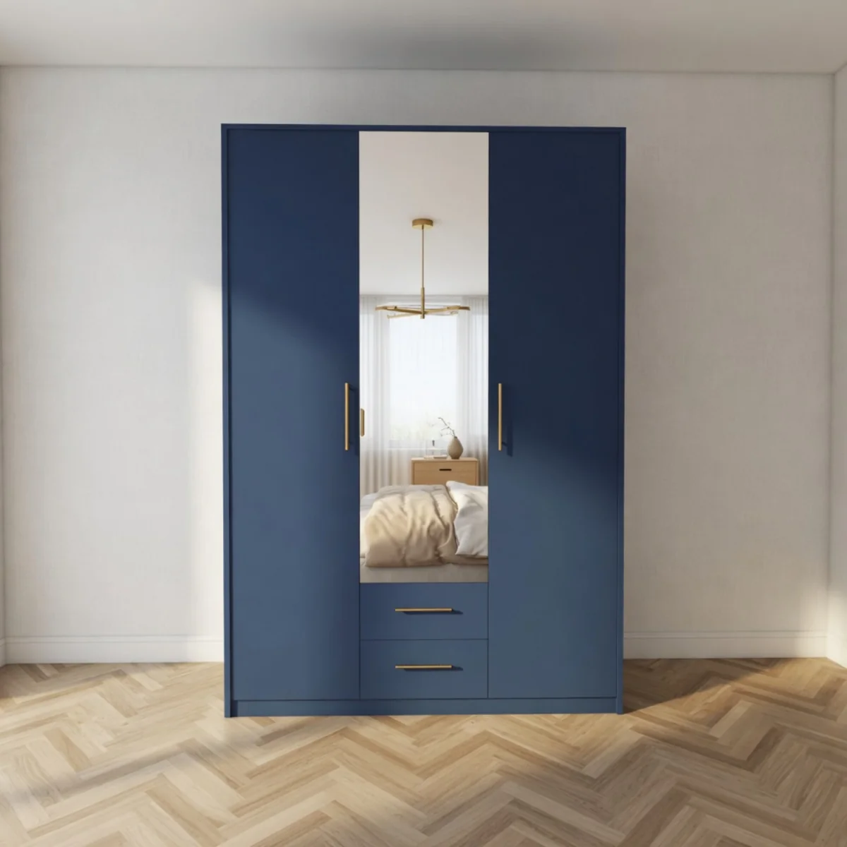 Swindon Dark Blue 3 Door 135cm Wardrobe with Mirror - Blue – image 6