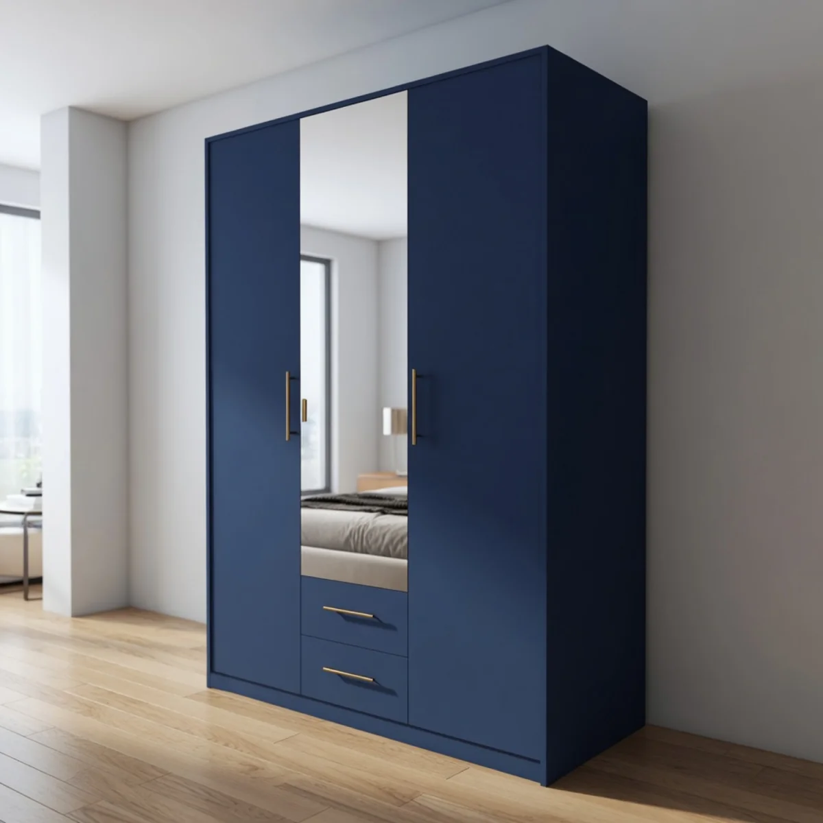 Swindon Dark Blue 3 Door 135cm Wardrobe with Mirror - Blue – image 7