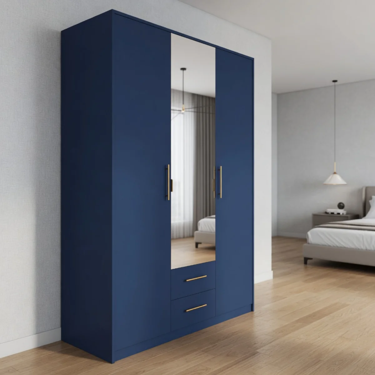 Swindon Dark Blue 3 Door 135cm Wardrobe with Mirror - Blue – image 8