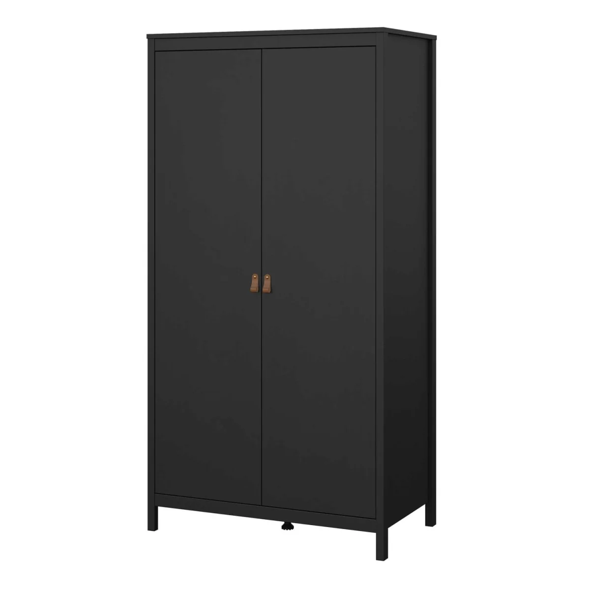 Wildberry Matt 2 Door Wooden Wardrobe with Leather Handles - Black – image 2