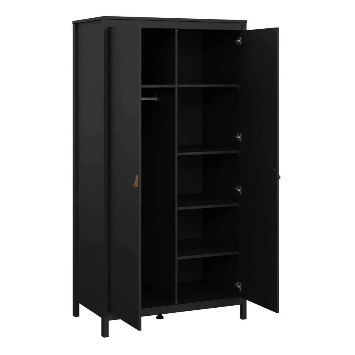 Wildberry Matt 2 Door Wooden Wardrobe with Leather Handles - Black – image 4