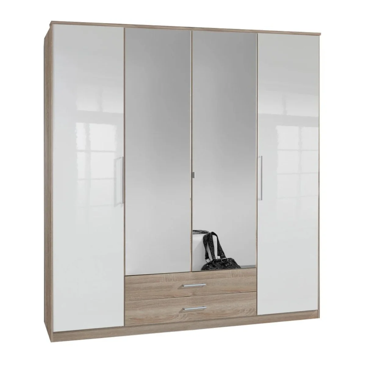 Gamma Oak and White 4 Door 180cm Wardrobe - Oak – image 3