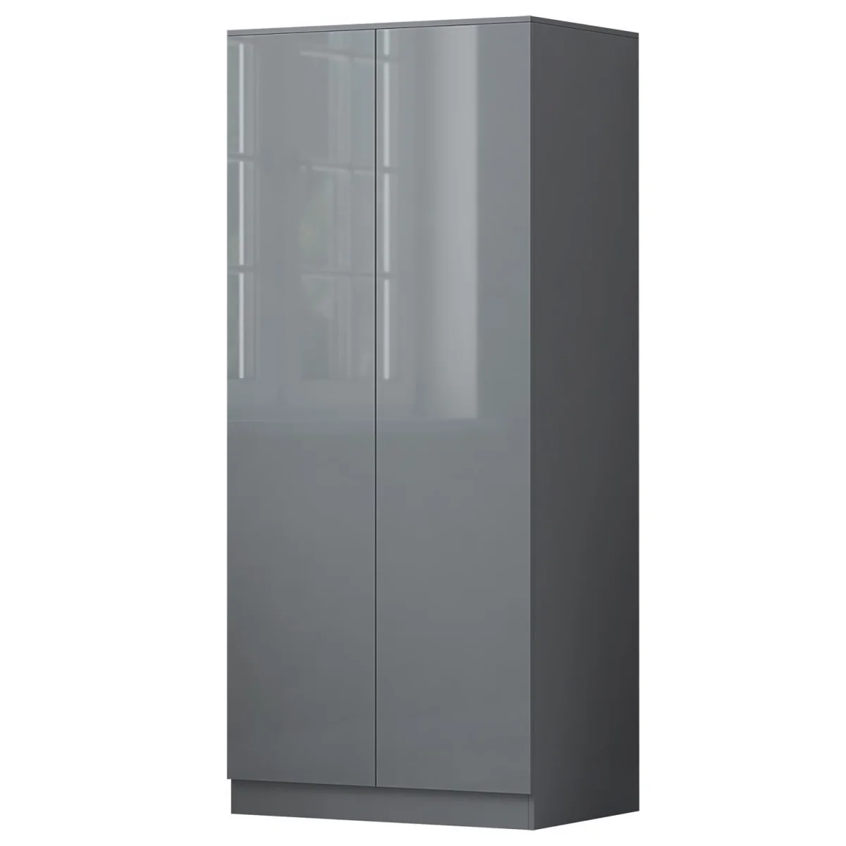 FWStyle Grey Gloss 2 Door Wardrobe Push to Open Bedroom Scandinavian - Grey Gloss – image 3