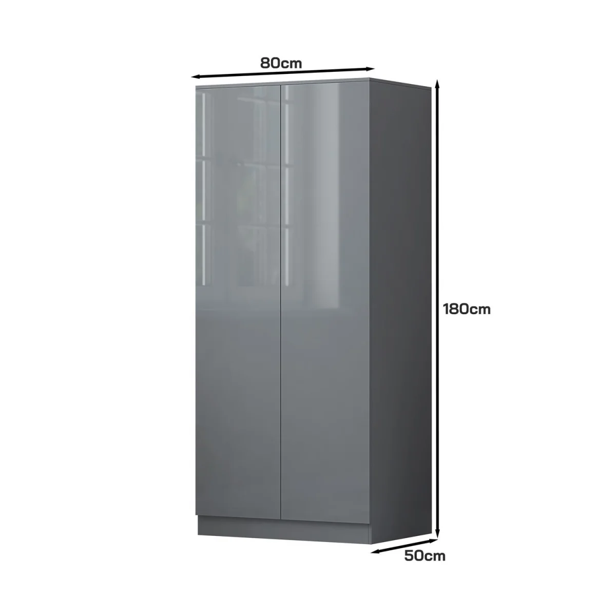 FWStyle Grey Gloss 2 Door Wardrobe Push to Open Bedroom Scandinavian - Grey Gloss – image 6