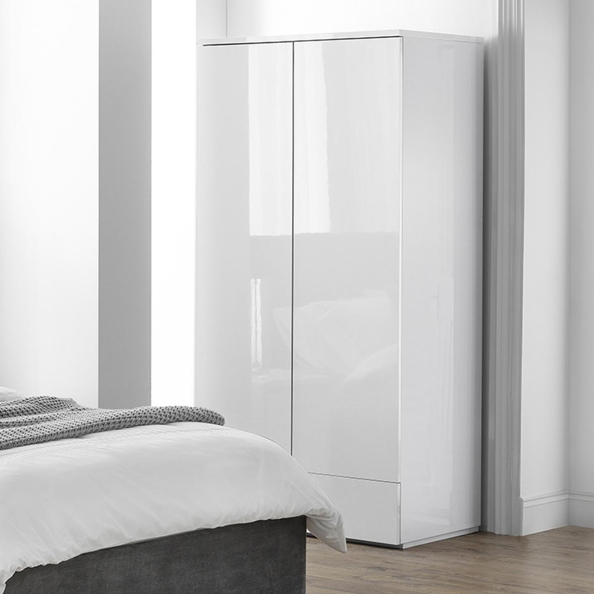 Monaco 2 Door 1 Drw Wardrobe - White Gloss - White – image 3