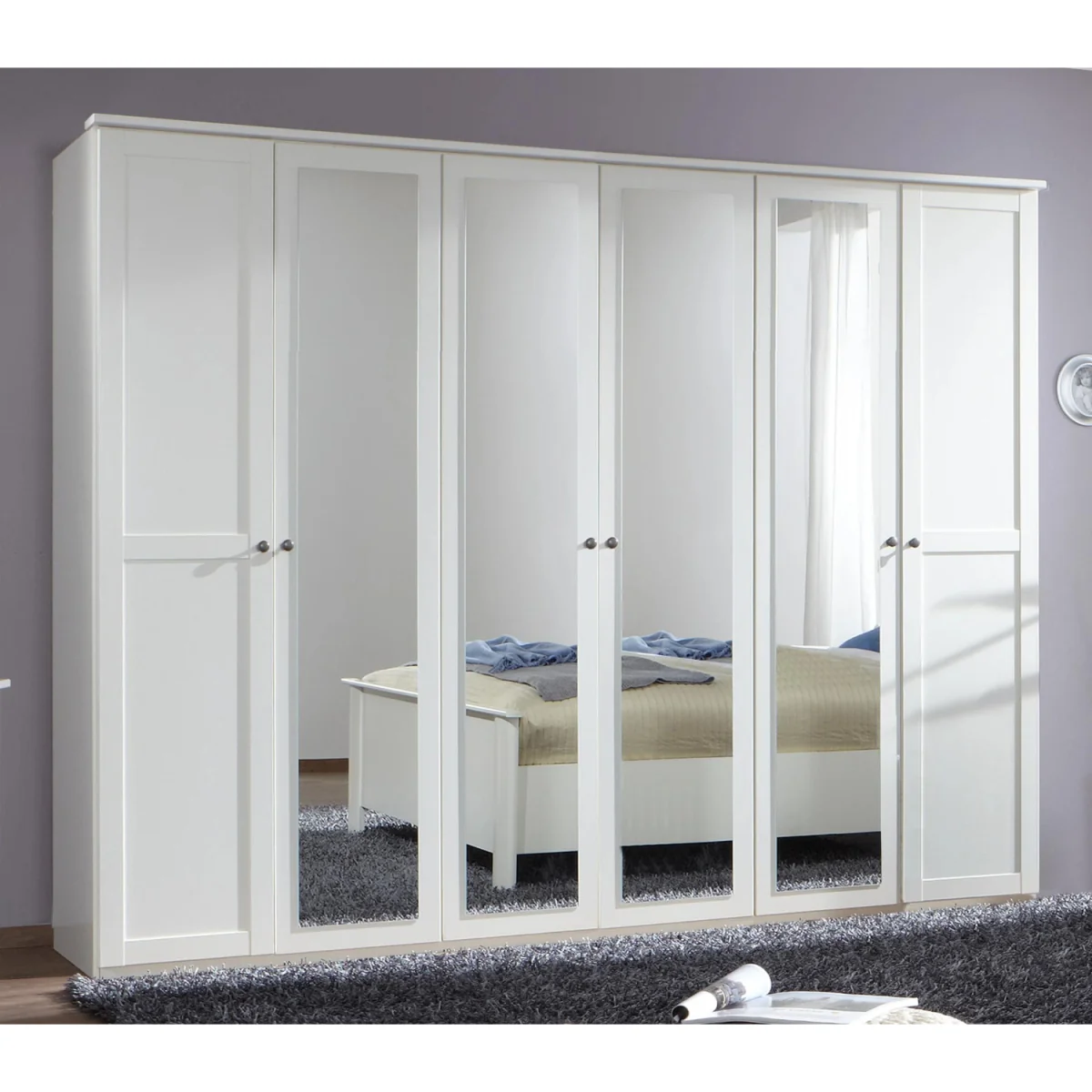 Chalet Matt White 6 Door 270cm Wardrobe with Mirror - White – image 3