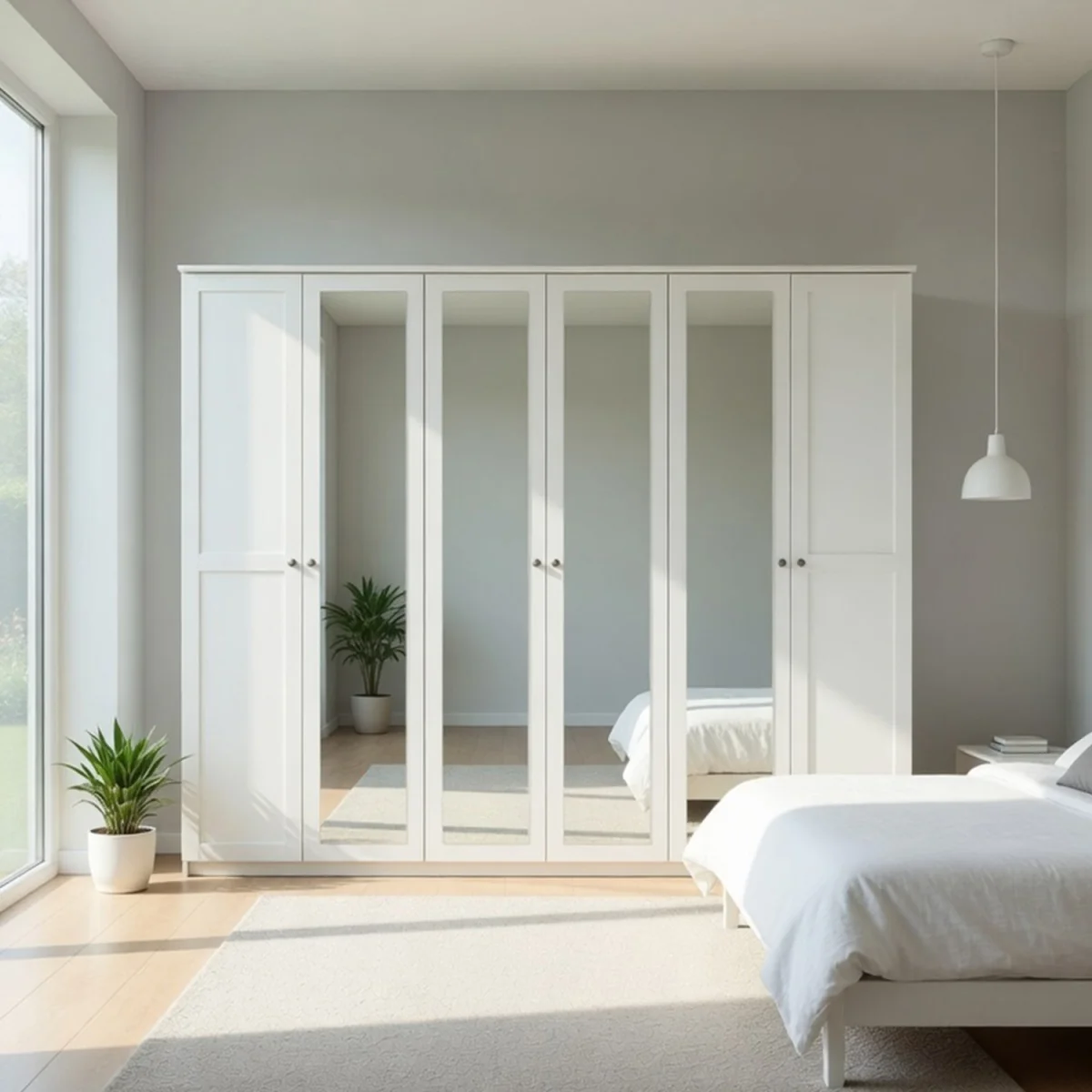 Chalet Matt White 6 Door 270cm Wardrobe with Mirror - White – image 4