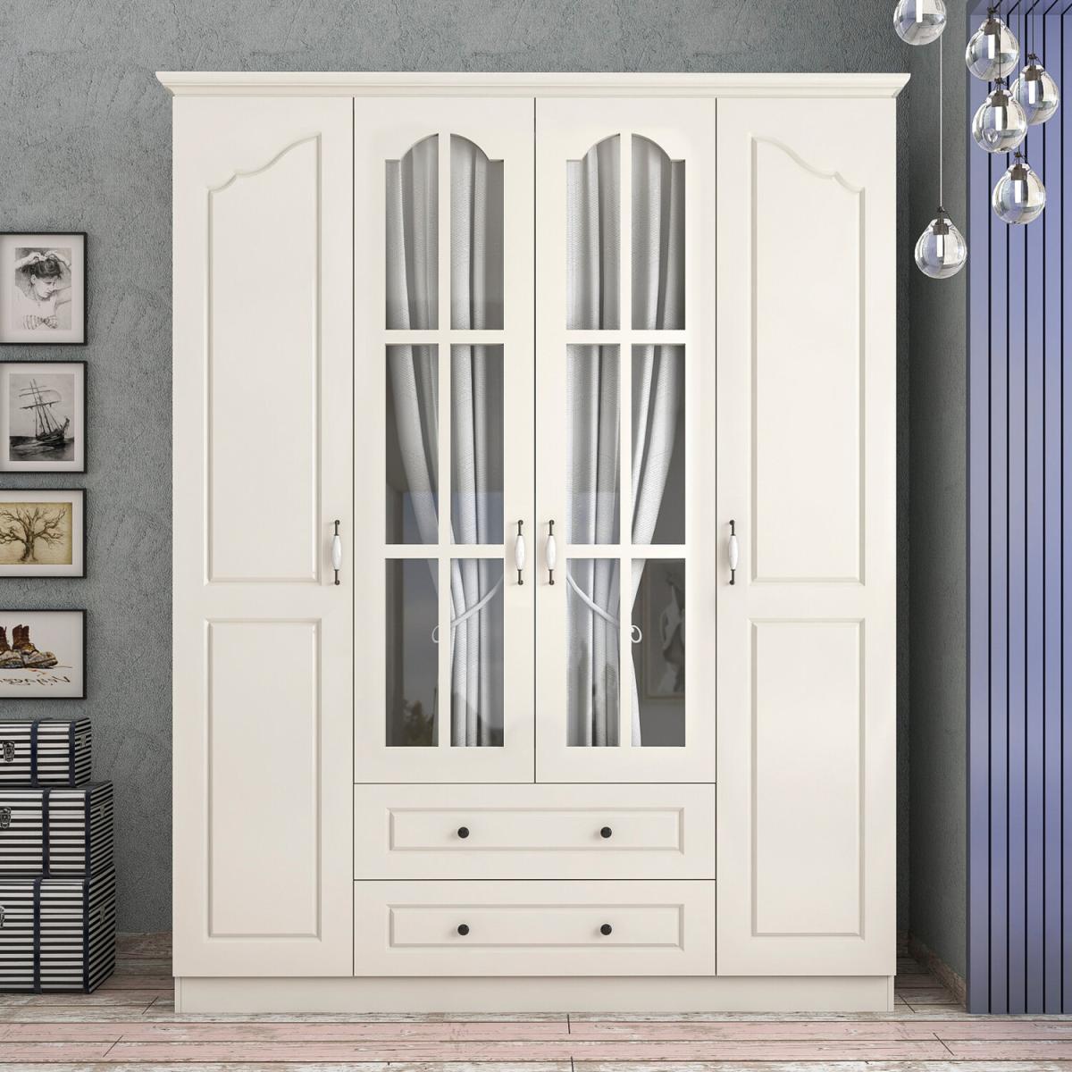 JULES 4 Door 2 Drawer Wardrobe, White - White – image 2