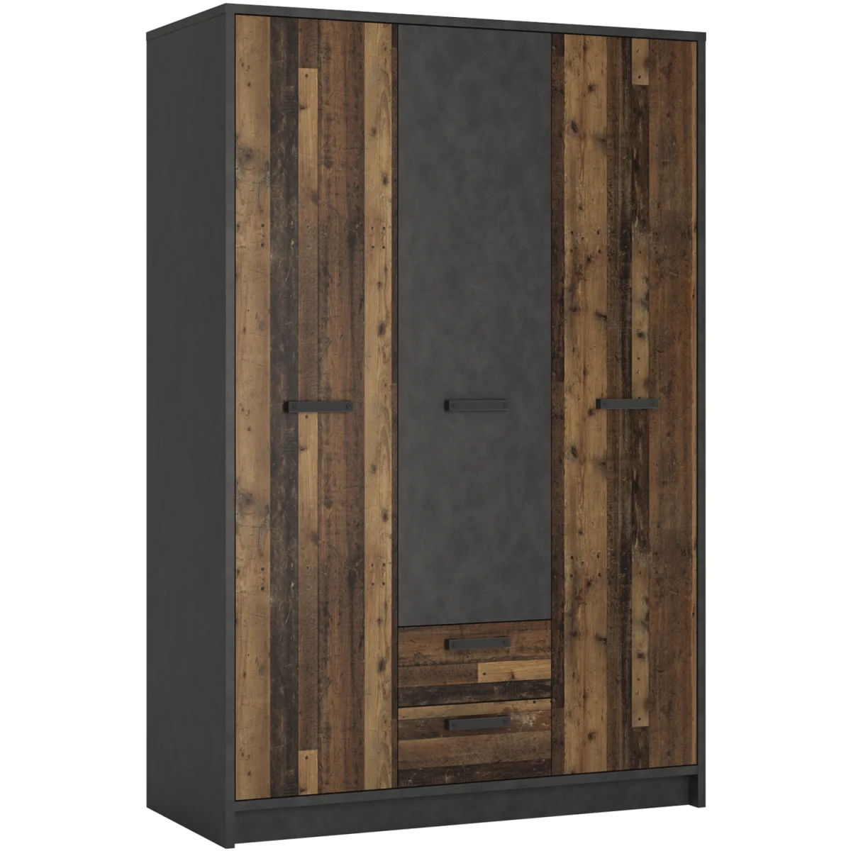Brooklyn 3 Door Wardrobe with 2 Drawers in Walnut and Dark Matera Grey - Walnut & Dark Matera Grey – image 2