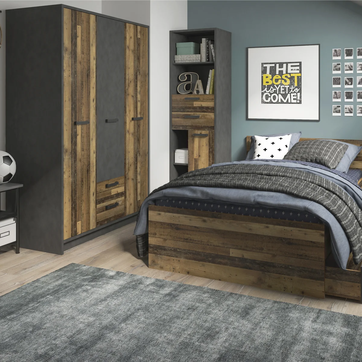Brooklyn 3 Door Wardrobe with 2 Drawers in Walnut and Dark Matera Grey - Walnut & Dark Matera Grey – image 5