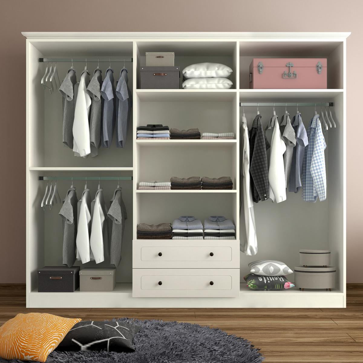 SIENA 6 Door 2 Drawer Mirrored Wardrobe, White - White – image 4