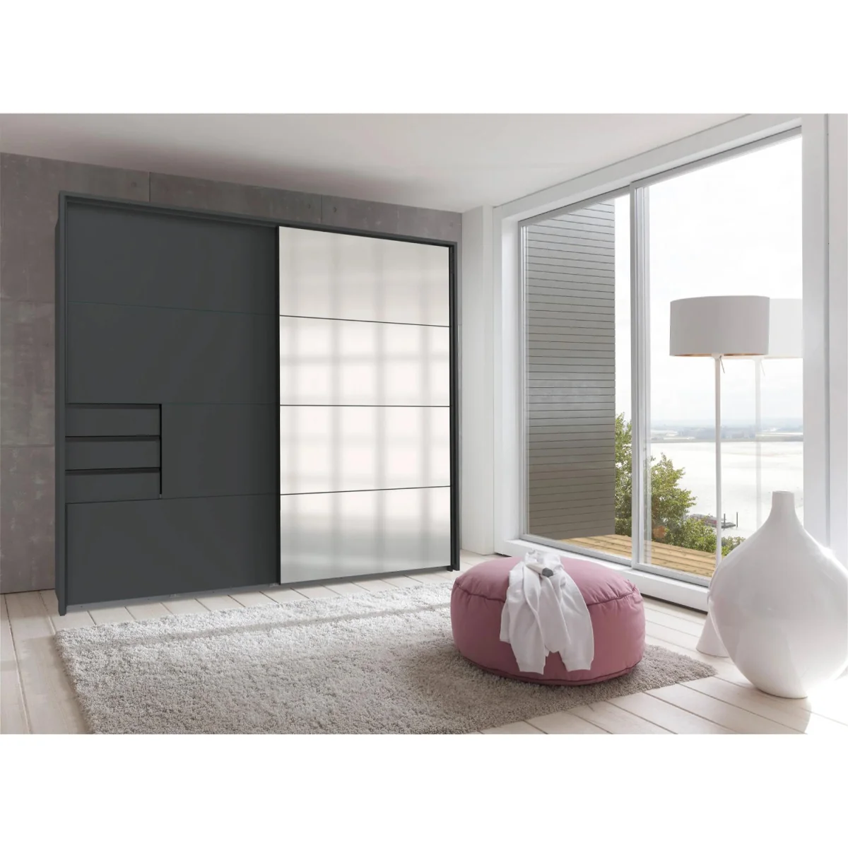 Saigon 225cm Graphite Sliding Doors Wardrobe with Mirrored - Grey – image 2