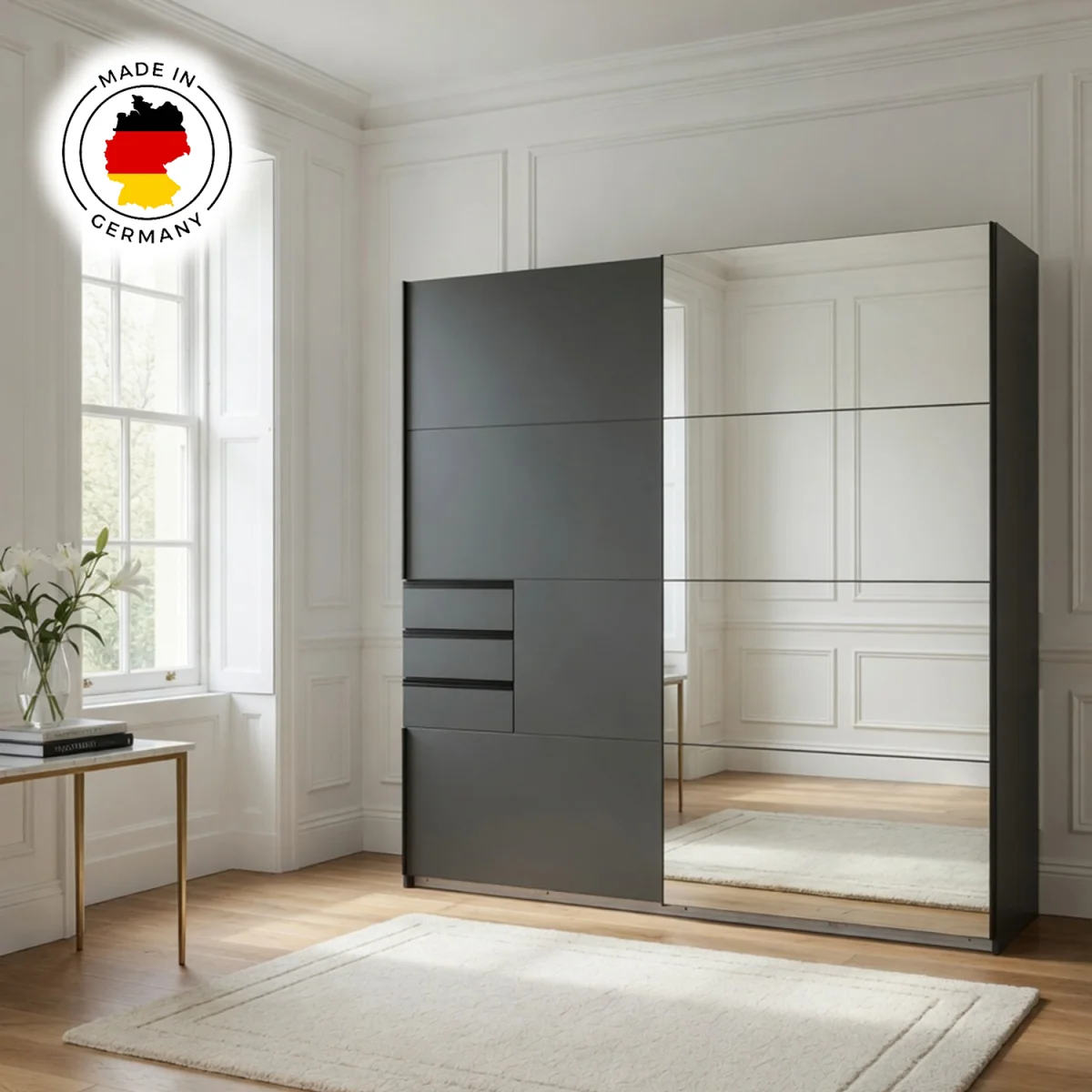 Saigon 225cm Graphite Sliding Doors Wardrobe with Mirrored - Grey – image 5